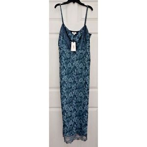Rahi 77221B Women's Sz Large Lagoon Blue Floral Print Midi Dress
